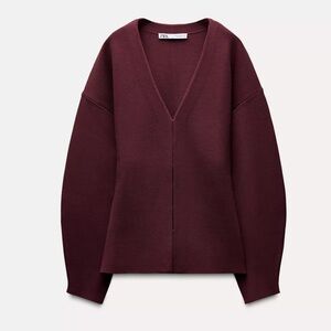 Zara Women's Deep Burgundy V-Neck Sweater